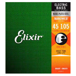 Elixir 14077 4-String Light/Medium, Long Scale Electric Bass Nickel Plated Steel With Nanoweb Coatin