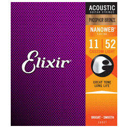 Elixir 16027 Custom Light Acoustic Phosphor Bronze With Nanoweb Coating