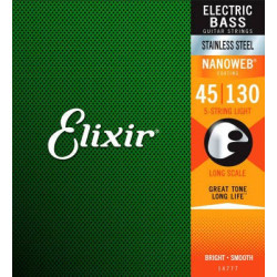 Lumière d'Elixir 14202 5-String, acier électrique plaqué par nickel de basse échelle avec le revêtem 14202 ELIXIR $64.99