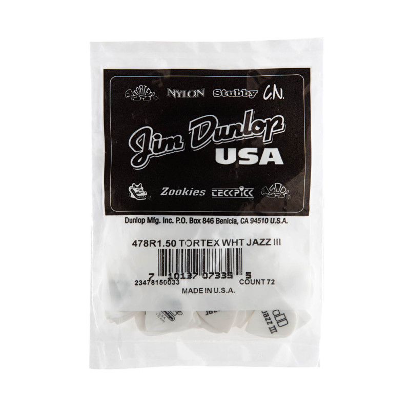 Dunlop 478R1.50 1.50mm Tortex® White Jazz III Guitar Pick (72/pack) 478R1.50 Dunlop $41.49