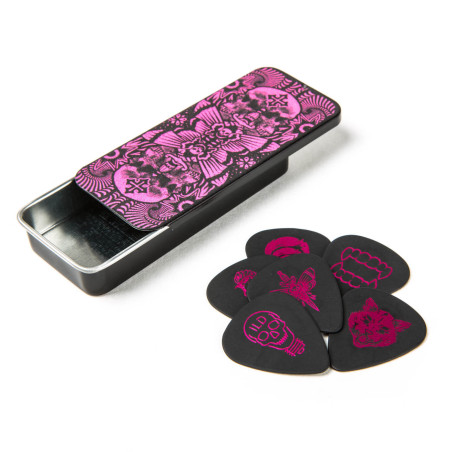 I LOVE DUST Assorted Guitar Pick Tin, Black/Pink