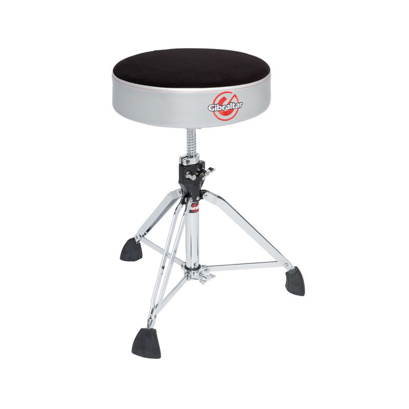 Professional Cloth Top Round Drum Throne, Satin Grey Silver Side