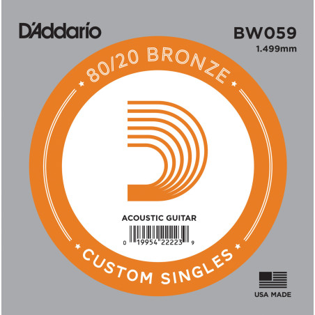D'Addario BW059 Bronze Wound Acoustic Guitar Single String, .059