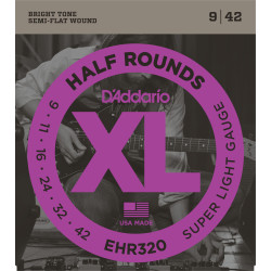 D'Addario EHR320 Half Round Electric Guitar Strings, Super Light, 9-42