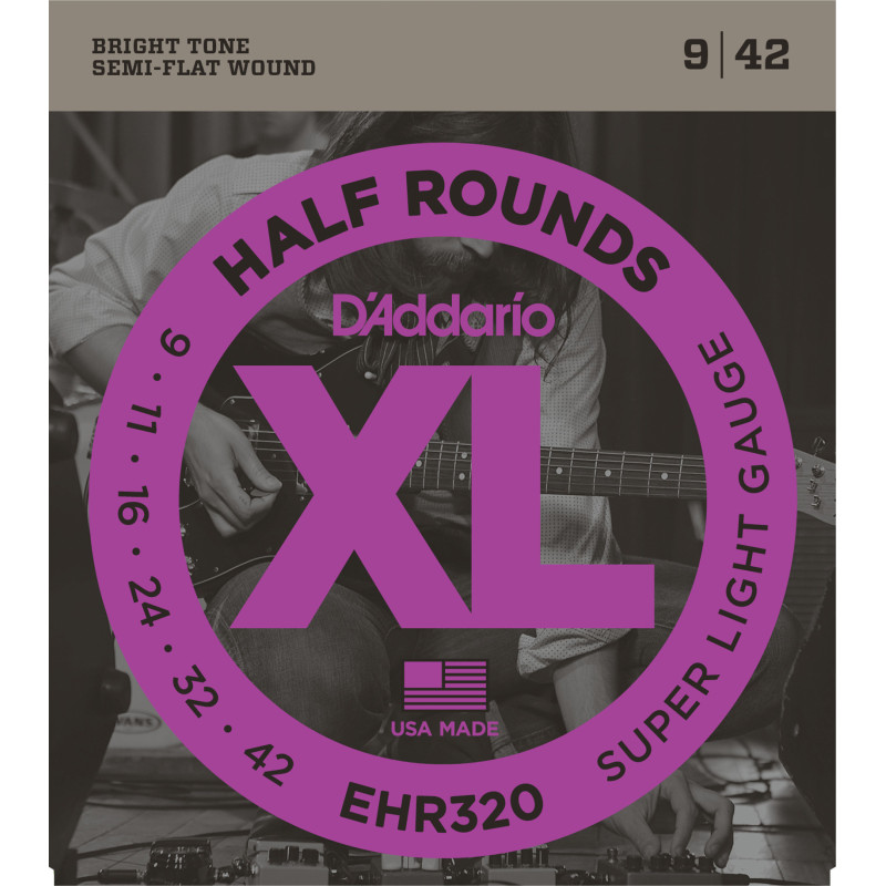 D'Addario EHR320 Half Round Electric Guitar Strings, Super Light, 9-42