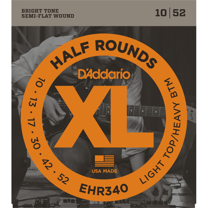 D'Addario EHR340 Half Round Electric Guitar Strings, Light Top/Heavy Bottom, 10-52