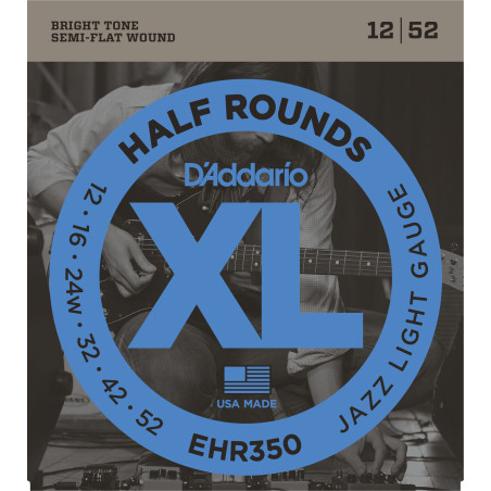 D'Addario EHR350 Half Round Electric Guitar Strings, Jazz Light, 12-52