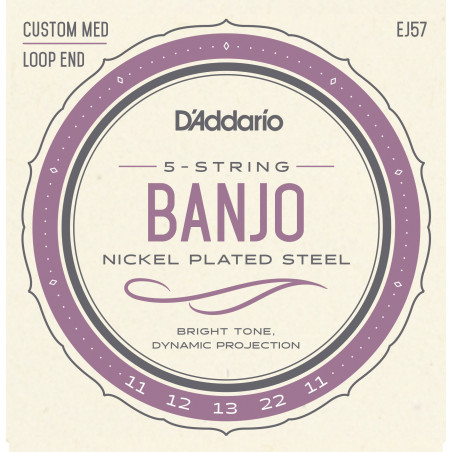 D'Addario EJ57 5-String Banjo Strings, Nickel, Custom Medium, 11-22