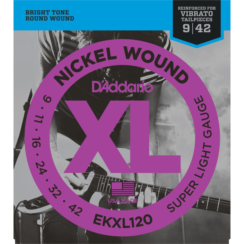 D'Addario EKXL120 Nickel Wound Electric Guitar Strings, Super Light, Reinforced, 9-42