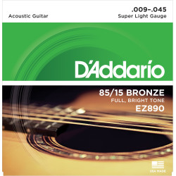 D'Addario EZ890 85/15 Bronze Acoustic Guitar Strings, Super Light, 9-45