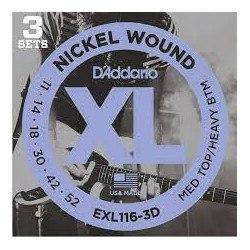 D'Addario EXL116-3D Nickel Wound Regular Light, 11-52, 3 Sets