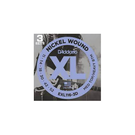 D'Addario EXL116-3D Nickel Wound Regular Light, 11-52, 3 Sets