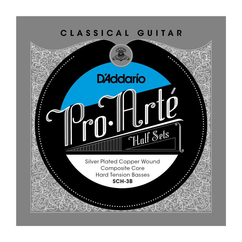 D'Addario SCH-3B Pro-Arte Silver Plated Copper on Composite Core Classical Guitar Half Set, Hard Tension