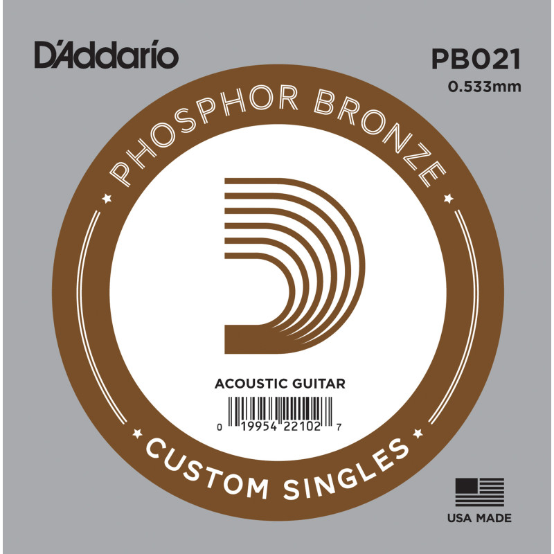 D'Addario PB021 Phosphor Bronze Wound Acoustic Guitar Single String, .021