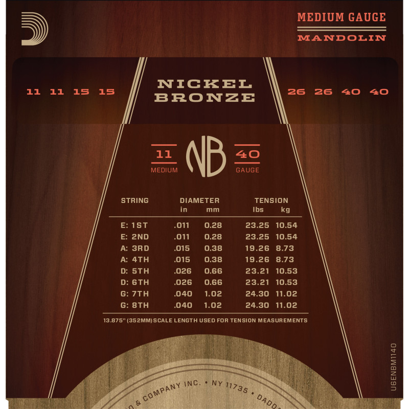 D'Addario NBM1140 Nickel Bronze Mandolin Strings, Medium, 11-40