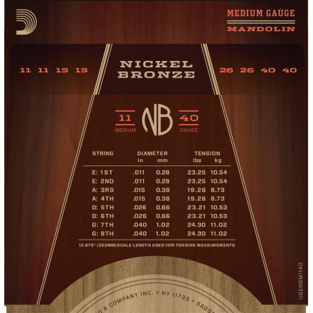 D'Addario NBM1140 Nickel Bronze Mandolin Strings, Medium, 11-40