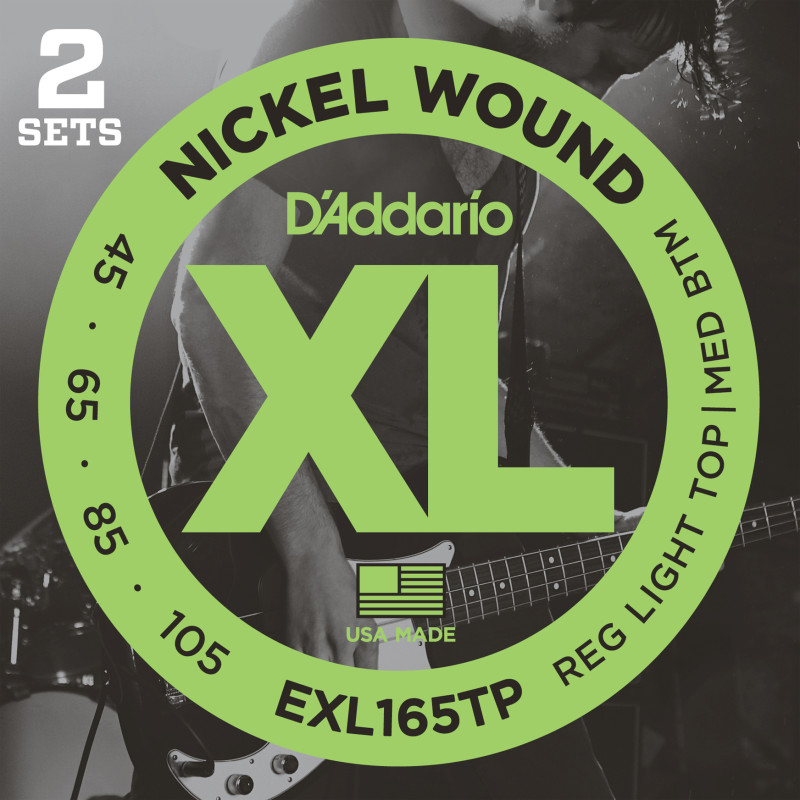 D'Addario EXL165TP Nickel Wound Bass Guitar Strings, Custom Light, 45-105, 2 Sets, Long Scale