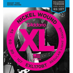 D'Addario EXL170BT Nickel Wound Bass Guitar Strings, Balanced Tension Light, 45-107