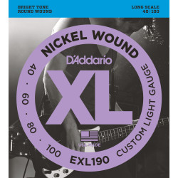 D'Addario EXL190 Nickel Wound Bass Guitar Strings, Custom Light, 40-100, Long Scale