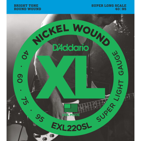 D'Addario EXL220SL Nickel Wound Bass Guitar Strings, Super Light, 40-95, Super Long  Scale