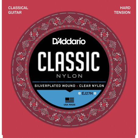 D'Addario EJ27H Student Nylon Classical Guitar Strings, Hard Tension