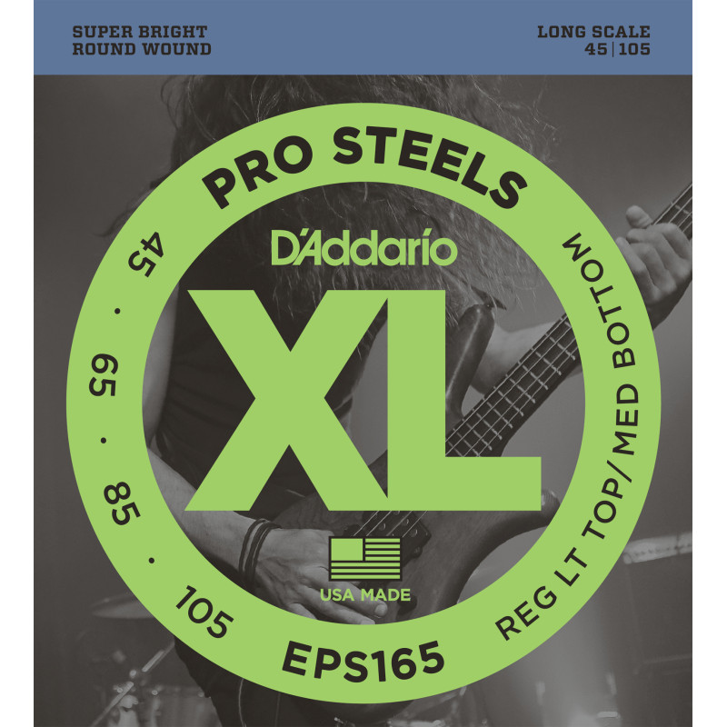 D'Addario EPS165 ProSteels Bass Guitar Strings, Custom Light, 45-105, Long Scale