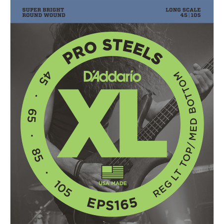 D'Addario EPS165 ProSteels Bass Guitar Strings, Custom Light, 45-105, Long Scale