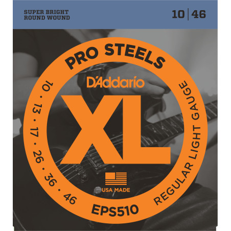 D'Addario EPS510 ProSteels Electric Guitar Strings, Regular Light, 10-46