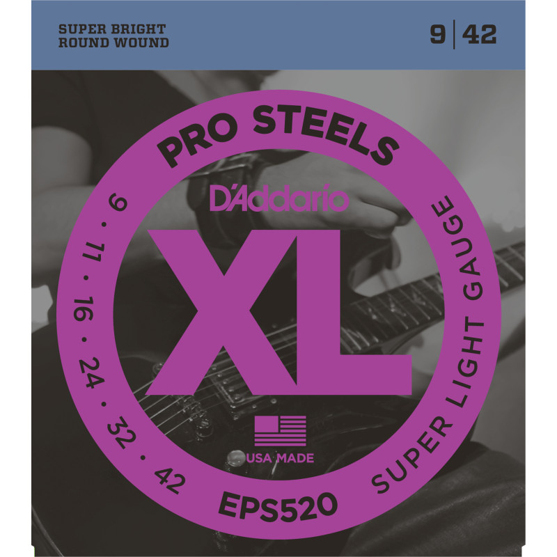 D'Addario EPS520 ProSteels Electric Guitar Strings, Super Light, 9-42