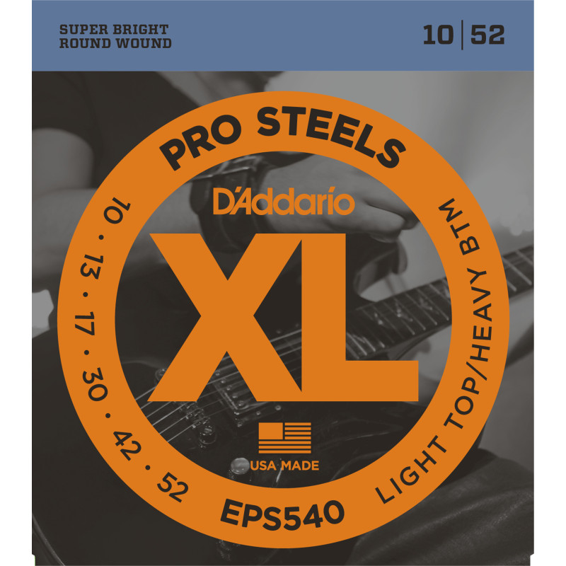 D'Addario EPS540 ProSteels Electric Guitar Strings, Light Top/Heavy Bottom, 10-52