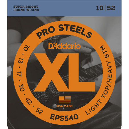 D'Addario EPS540 ProSteels Electric Guitar Strings, Light Top/Heavy Bottom, 10-52