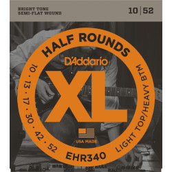 D'Addario EHR340 Half Round Electric Guitar Strings, Light Top/Heavy Bottom, 10-52