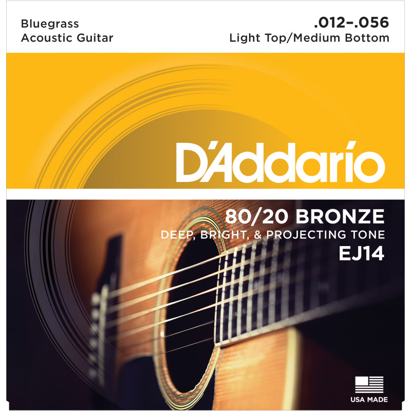 D'Addario EJ14 80/20 Bronze Acoustic Guitar Strings, Light Top/Medium Bottom/Bluegrass, 12-56