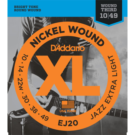 D'Addario EJ20 Nickel Wound Electric Guitar Strings, Jazz Extra Light, 10-49