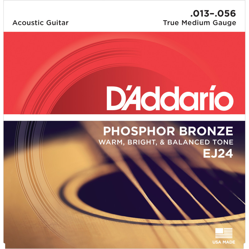 D'Addario EJ24 Phosphor Bronze Acoustic Guitar Strings, True Medium, 13-56