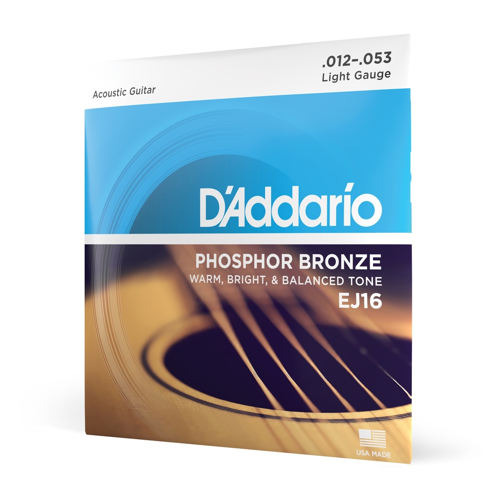 D'Addario Cordes en Bronze Phosphoreux pour Guitare Acoustique D'Addario EJ16 Light 12-53 1-Jeux