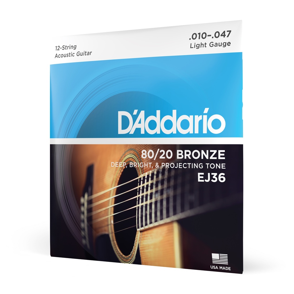 D'Addario Cordes en bronze pour guitare acoustique 12 cordes D'Addario EJ36, Light, 10-47