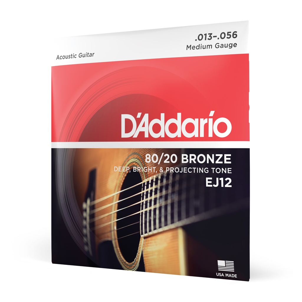 D'Addario Cordes en bronze pour guitare acoustique D'Addario EJ12, 80/12, Medium, 13-56
