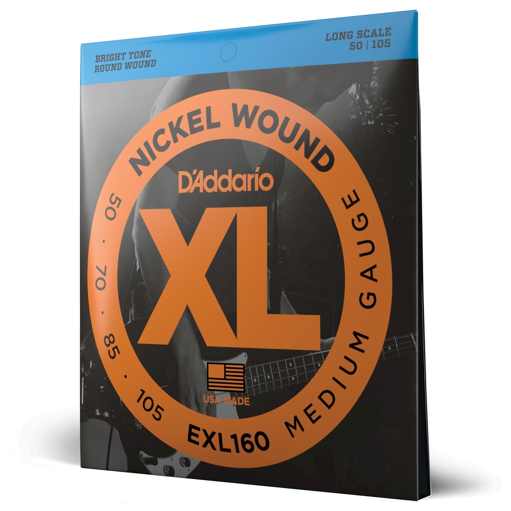 D'Addario EXL160 Nickel Wound Bass Guitar Strings, Medium, 50-105, Long Scale