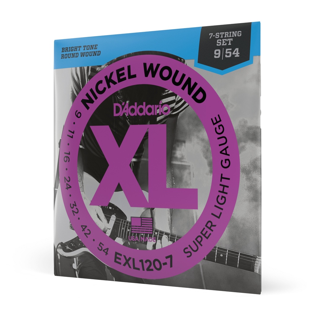 D'Addario Cordes en nickel pour guitare électrique 7 cordes D'Addario EXL120-7, Super Light, 9-54