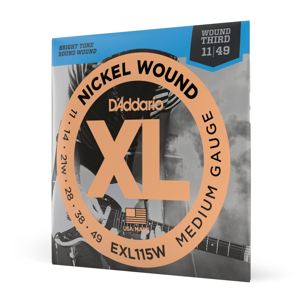 D'Addario Cordes en nickel pour guitare électrique D'Addario EXL115, Medium/Blues-Jazz Rock, 3ème corde avec filet, 11-49