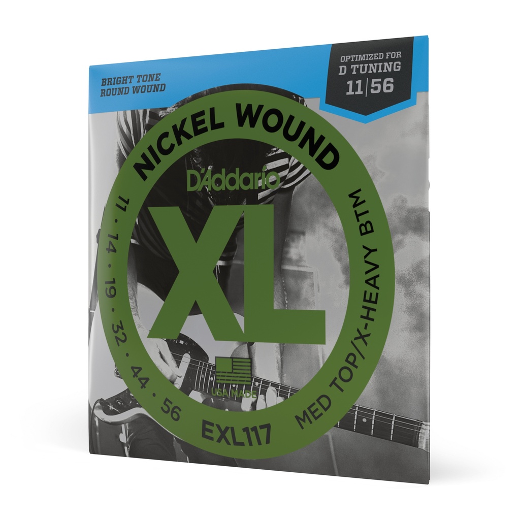 D'Addario Cordes en nickel pour guitare électrique D'Addario EXL117, Medium Top/Extra Heavy Bottom, 11-56