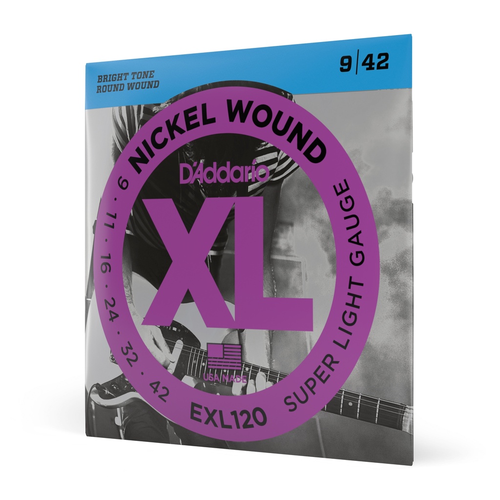 D'Addario Cordes en nickel pour guitare électrique D'Addario EXL120, Super Light, 9-42, 1 Jeux