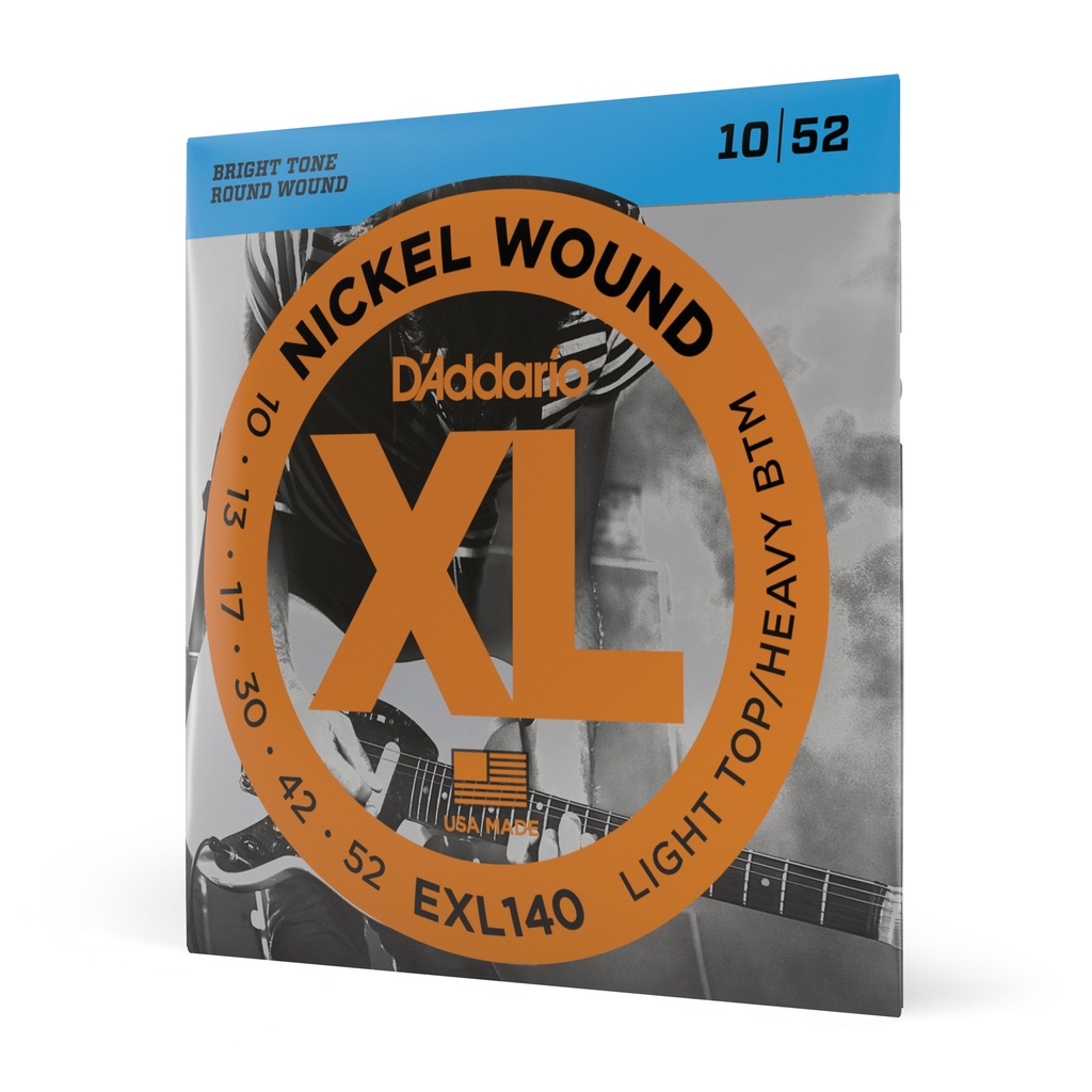 D'Addario Cordes en nickel pour guitare électrique D'Addario EXL140, Light Top/Heavy Bottom, 10-52, 1 Jeux