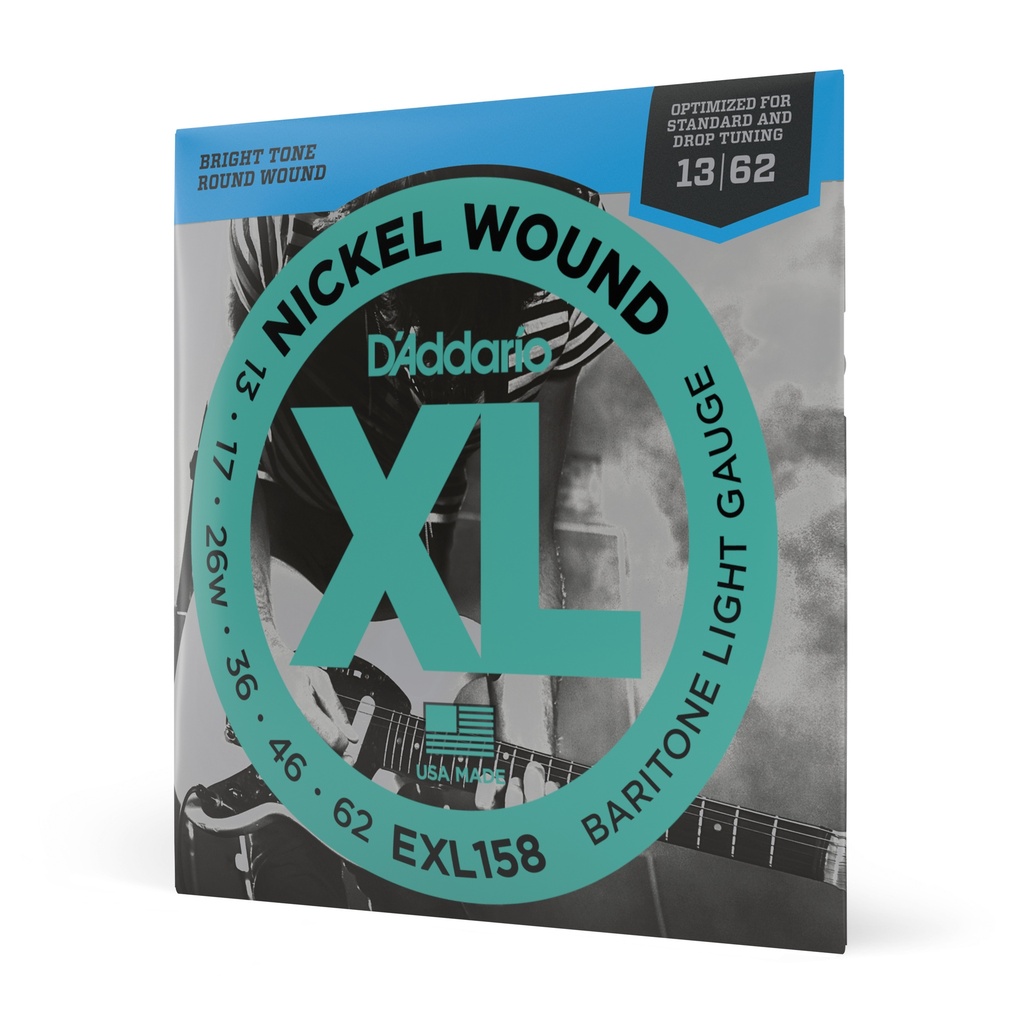 D'Addario Cordes en nickel pour guitare électrique D'Addario EXL158, Baritone Light, 13-62