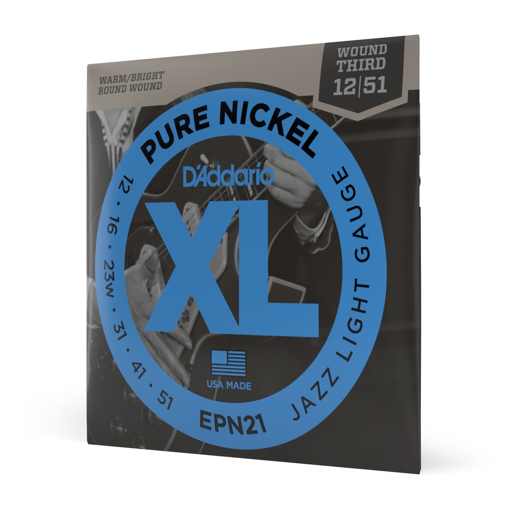 D'Addario Cordes en nickel pur pour guitare électrique D'Addario EPN21, Jazz Light, 12-52