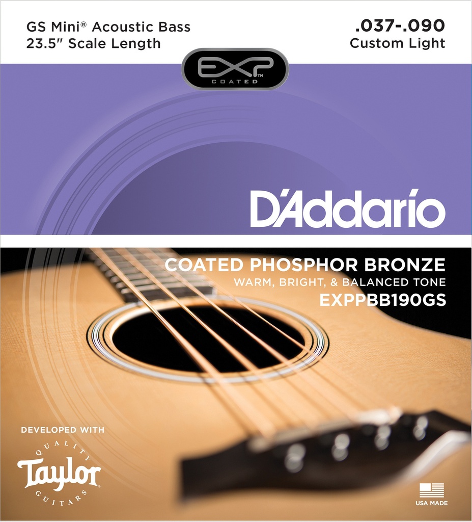 D'Addario Phosphor Bronze Coated Cordes Basse Acoustique, Taylor GS Mini Scale, 37-90