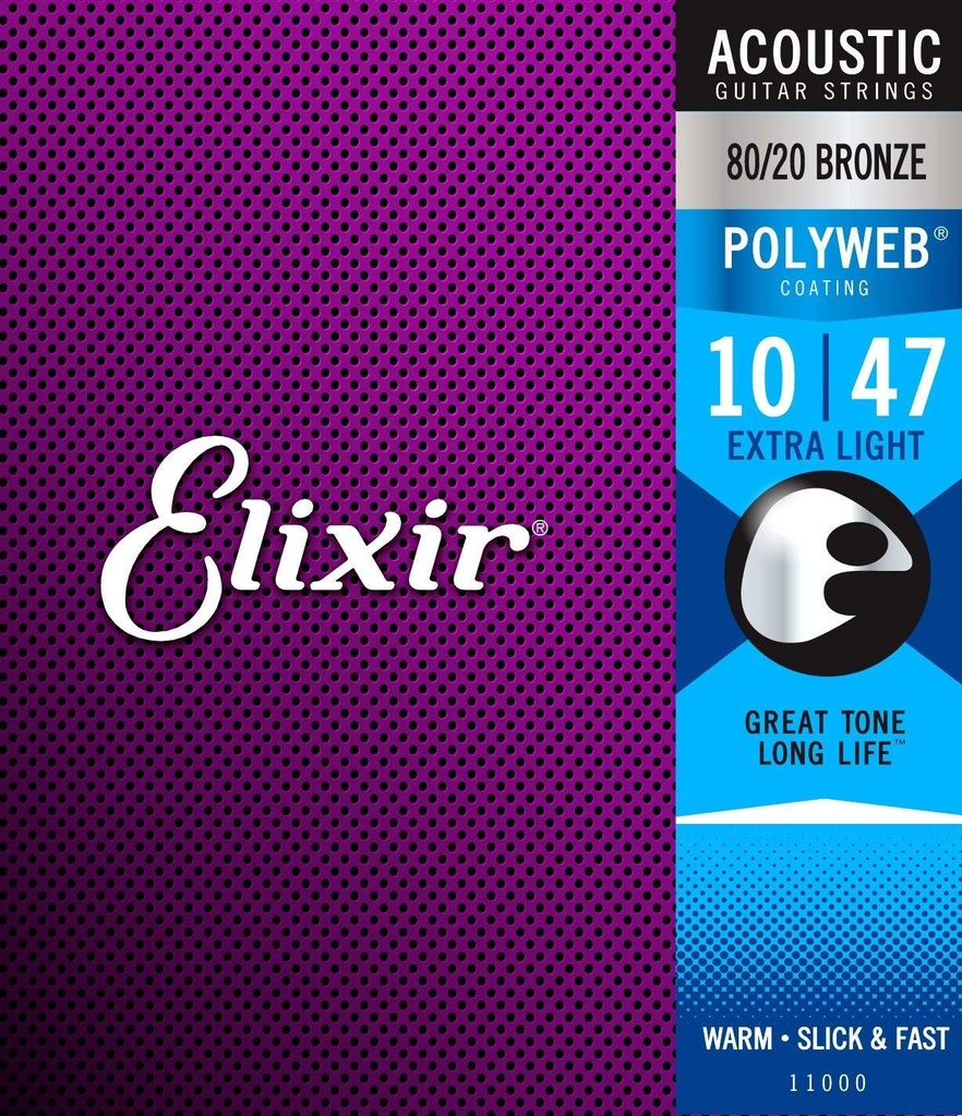 Elixir 11000 Extra Light Acoustic 80/20 Bronze With Polyweb Coating