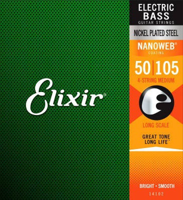 Elixir 14102 4-String moyen, acier électrique plaqué par nickel de basse échelle avec le revêtement
