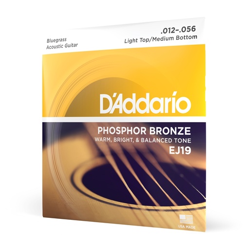 D'Addario Cordes en bronze phosphoreux pour guitare acoustique D'Addario EJ19, Bluegrass, 12-56